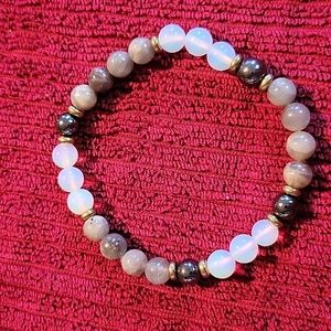 Hematite and Opalite Gold tone 7.5